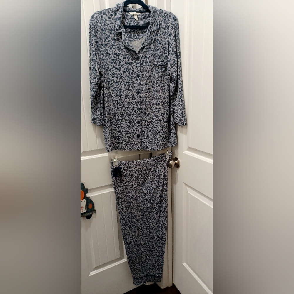 Soma Floral Gray/Navy Women's Pajama Set Sz Lg #0374 - Picture 1 of 8